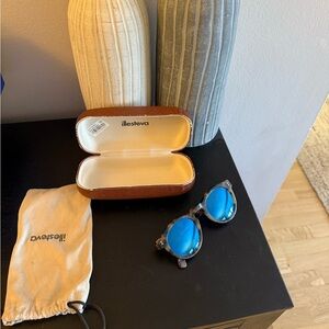 Illesteva Leonard Tortoise Shell Sunglasses with Blue Lenses
